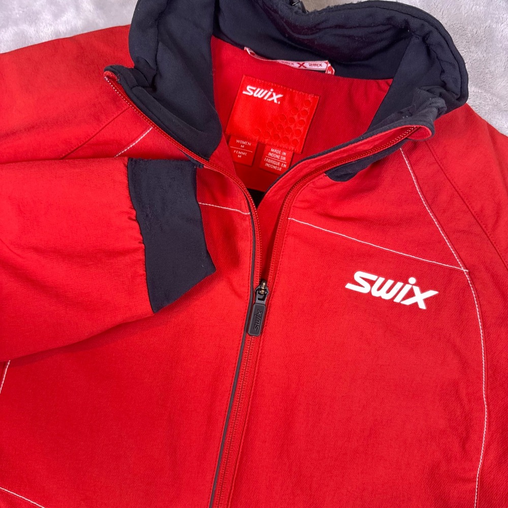 Swix Softshell Cross Country Ski Jacket Women M Red Black Full Zip Fleece Lined*